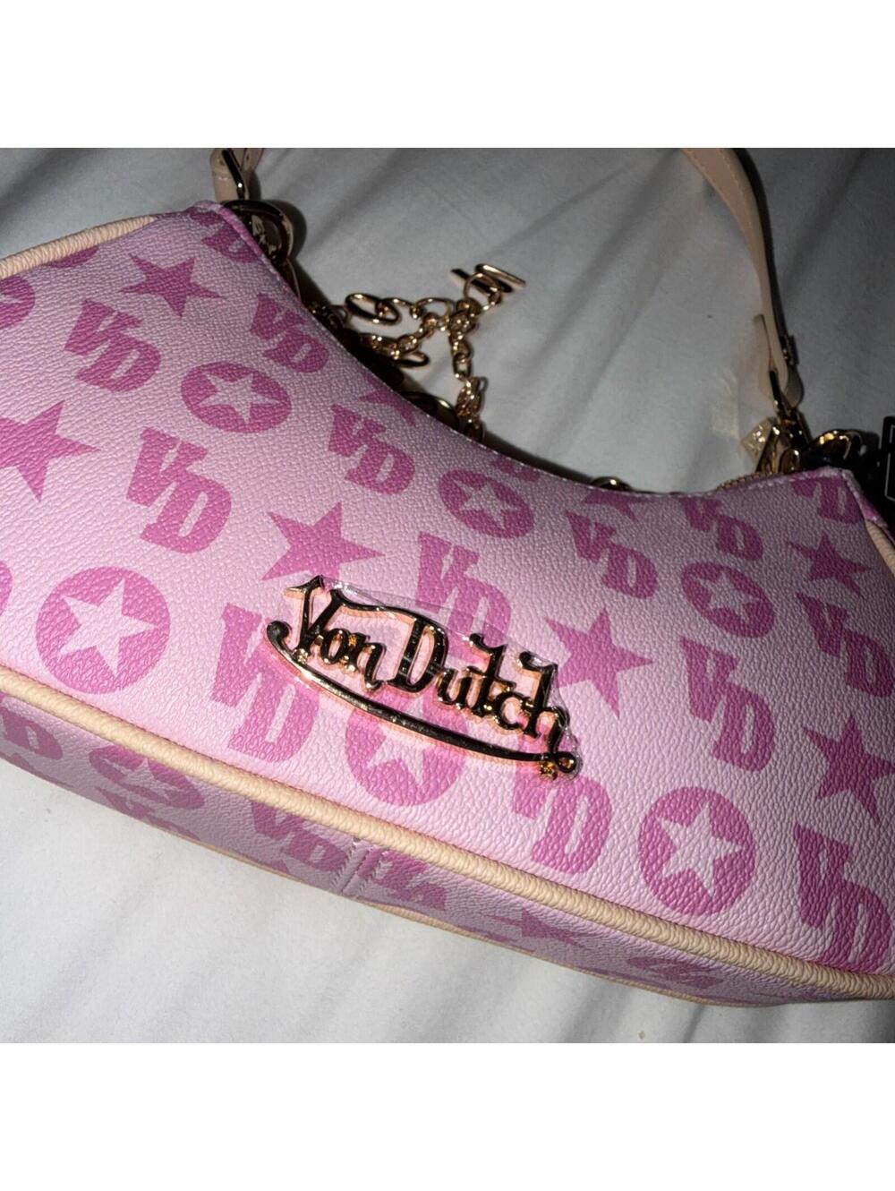 NWT Von Dutch Pink Monogram Shoulder Bag Purse New Rare Color Reg. $110 - Picture 4 of 5